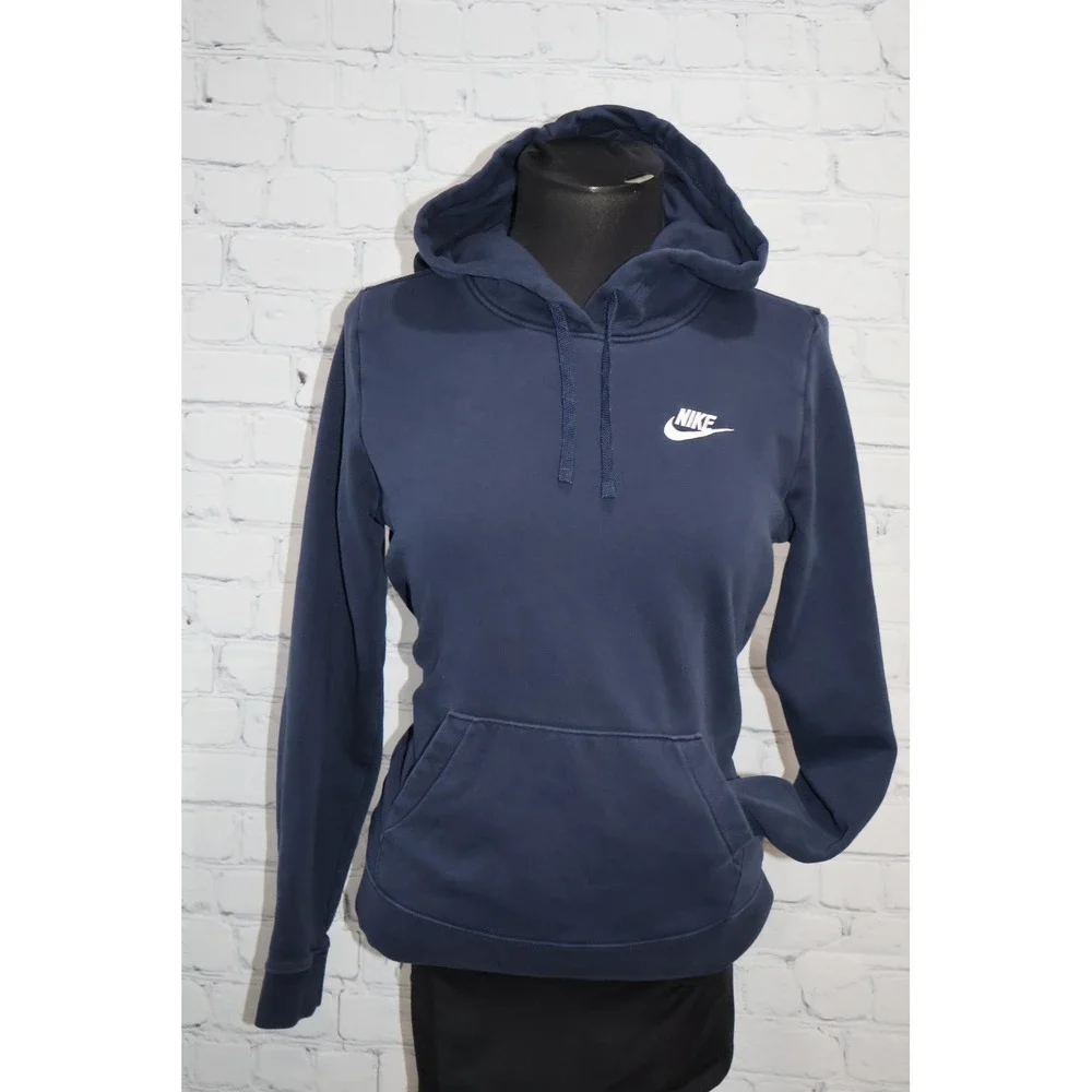 Nike Hoodie Womens Small Navy Blue Sportswear Club Fleece Pullover Logo